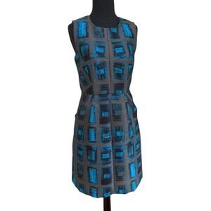 Milly Blue Black Sheath Mini Dress Sz 4 Crew Neck Sleeveless Pockets Designer
